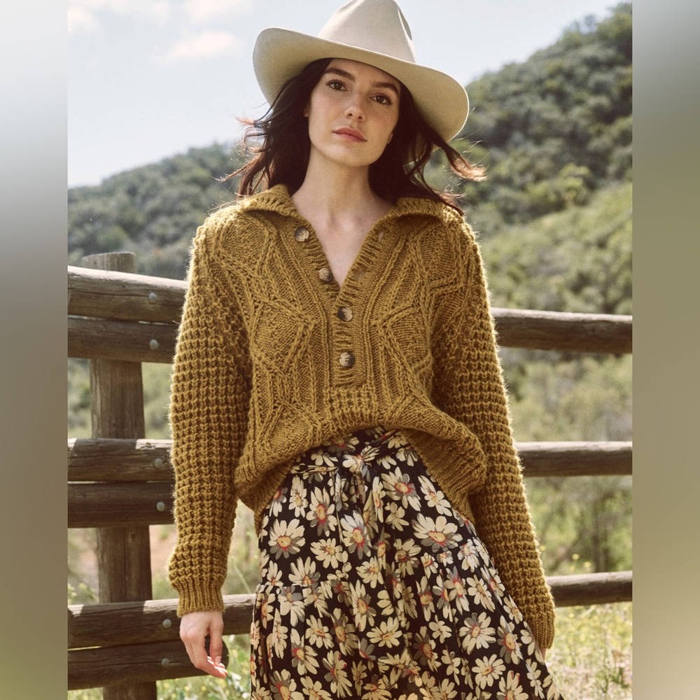 NWT The Great The Cozy Cable Pullover in Harvest Gold